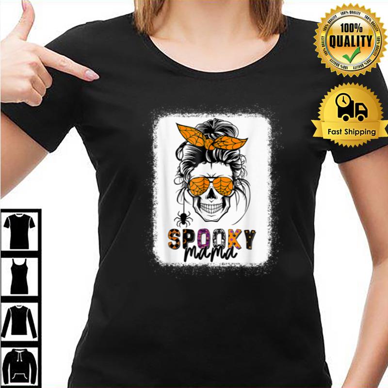 Spooky Mama Skull Halloween Women's Messy Bun Witch Unisex Shirts